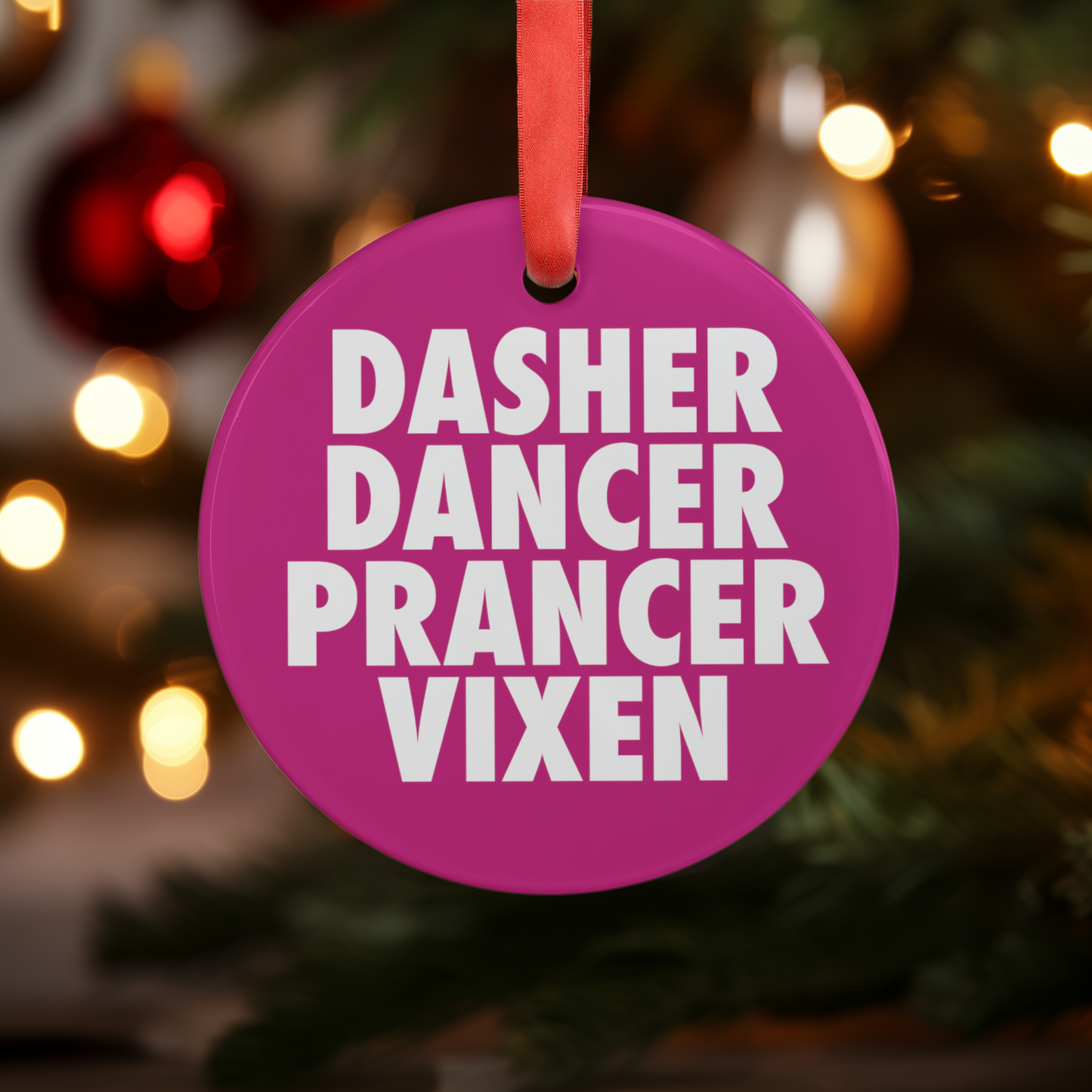 DASHER AND FRIENDS Acrylic Ornament with Ribbon